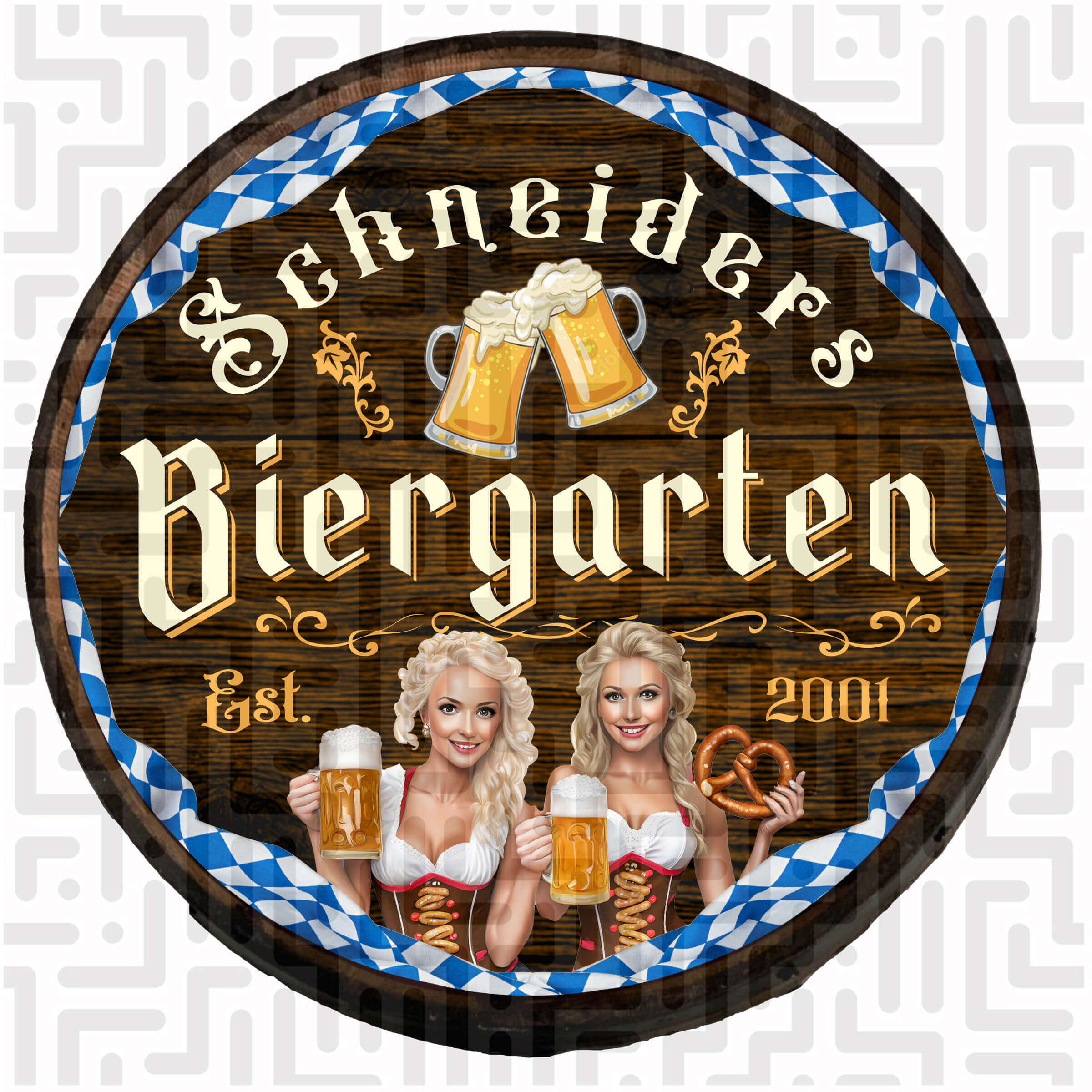 Customized Biergarten Barrel - Zwei Bierkellnerinnen