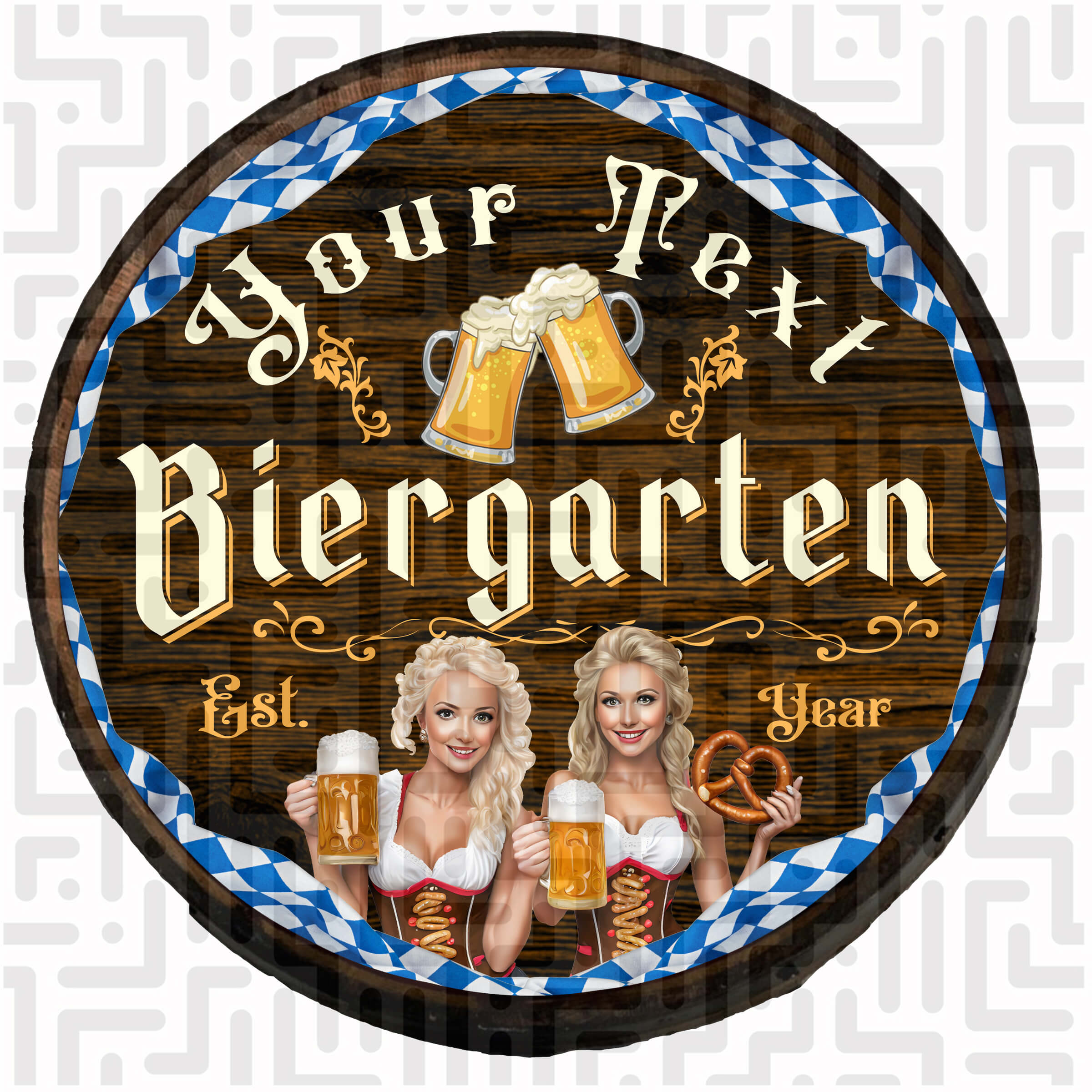 Customized Biergarten Barrel - Zwei Bierkellnerinnen