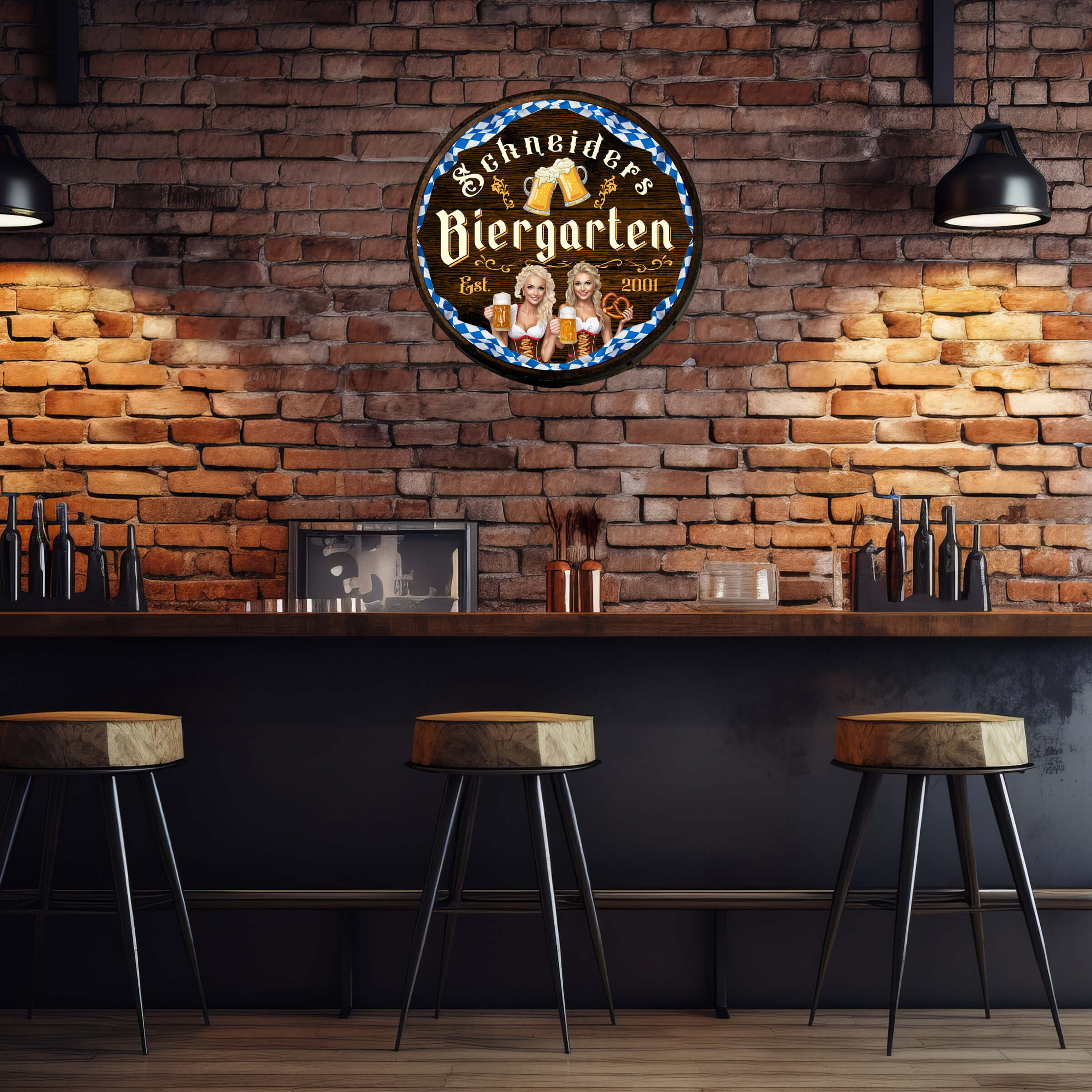 Customized Biergarten Barrel - Zwei Bierkellnerinnen