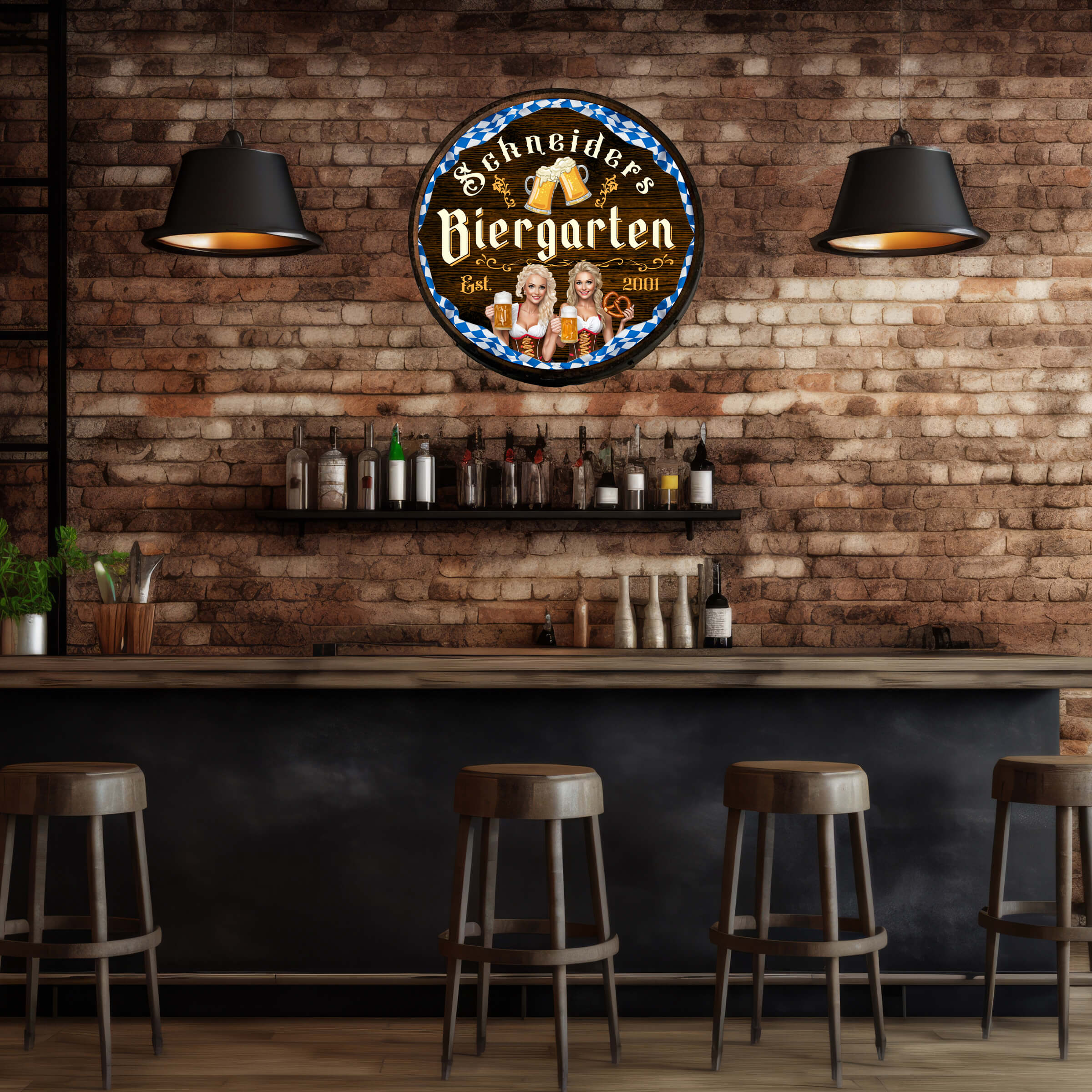 Customized Biergarten Barrel - Zwei Bierkellnerinnen