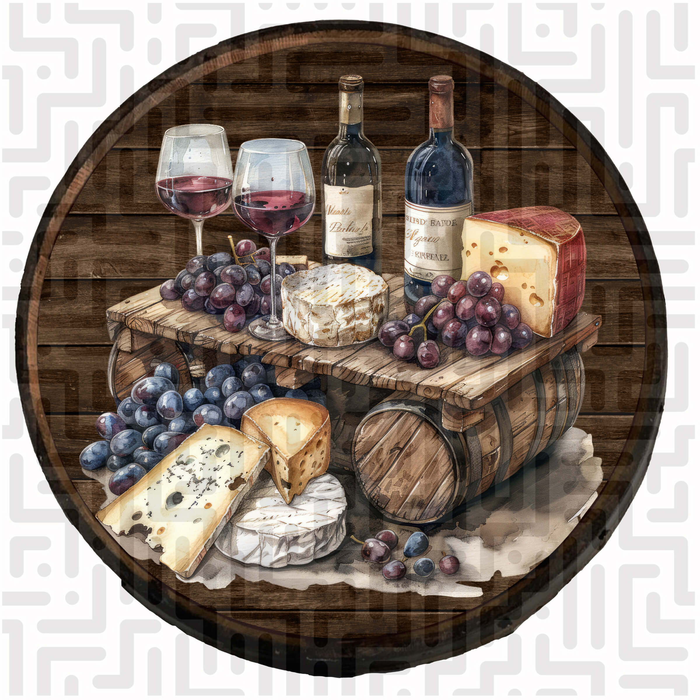 Wine Barrel with Cheese & Grapes