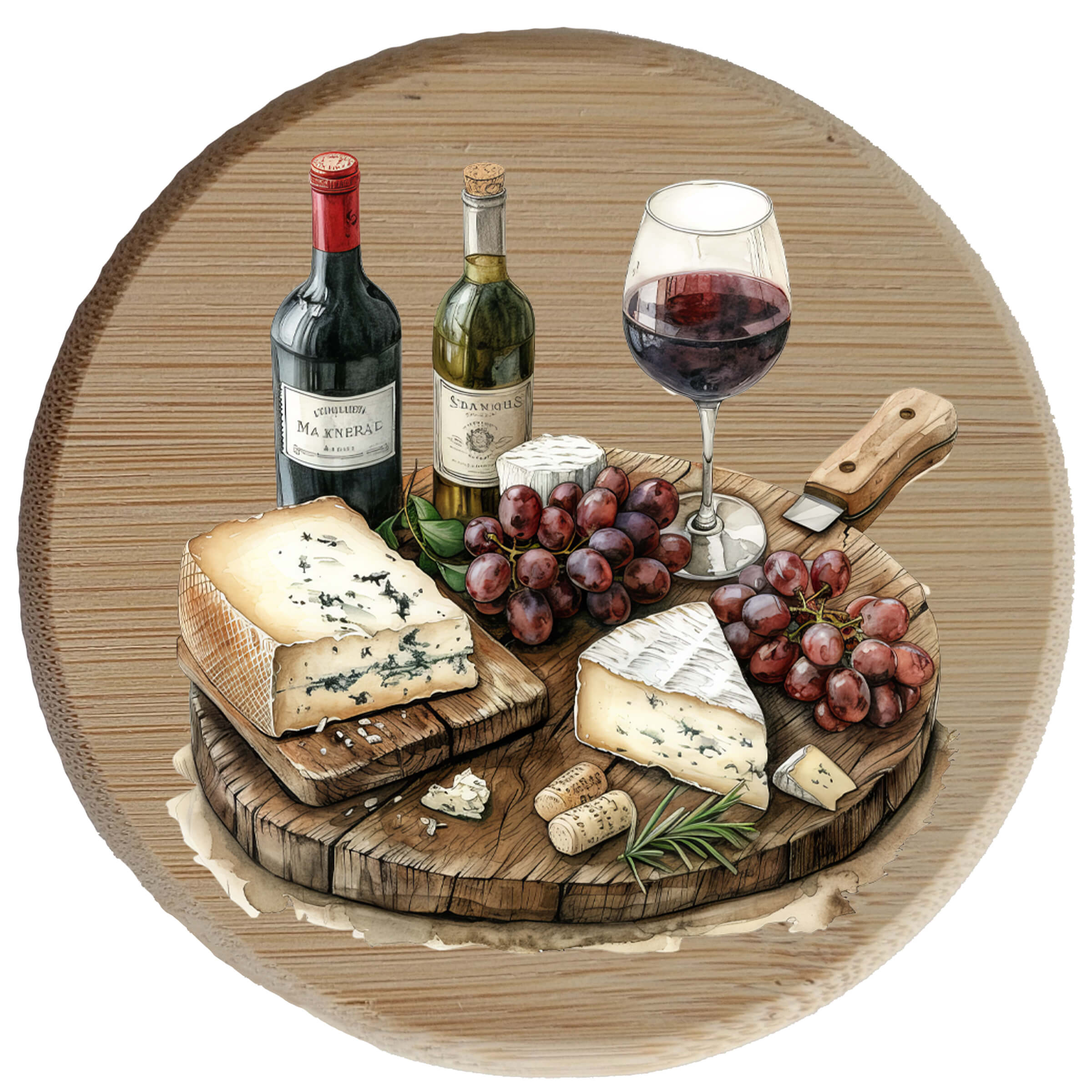 Wine Cheese and Grapes Weindeckel