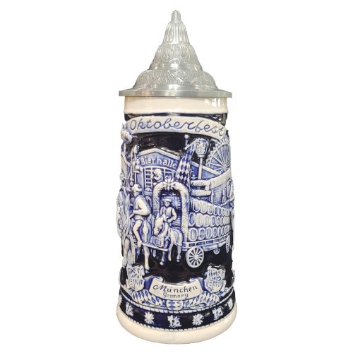 German Oktoberfest Beer Stein with Pewter Lid