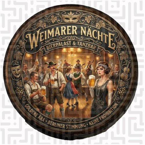 Weimarer Nächte "Golden Era" Wooden Barrel Wall Hanging – Handcrafted 3D Speakeasy Decor – Berliner Stimmung & Keine Prohibition