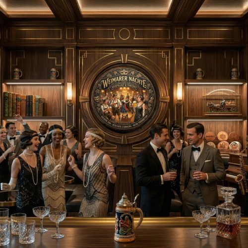 Weimarer Nächte "Golden Era" Wooden Barrel Wall Hanging – Handcrafted 3D Speakeasy Decor – Berliner Stimmung & Keine Prohibition