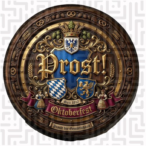 Oktoberfest Imperial Eagle Wooden Barrel Wall Hanging – Handcrafted Bavarian Shield Design – Prosit der Gemütlichkeit