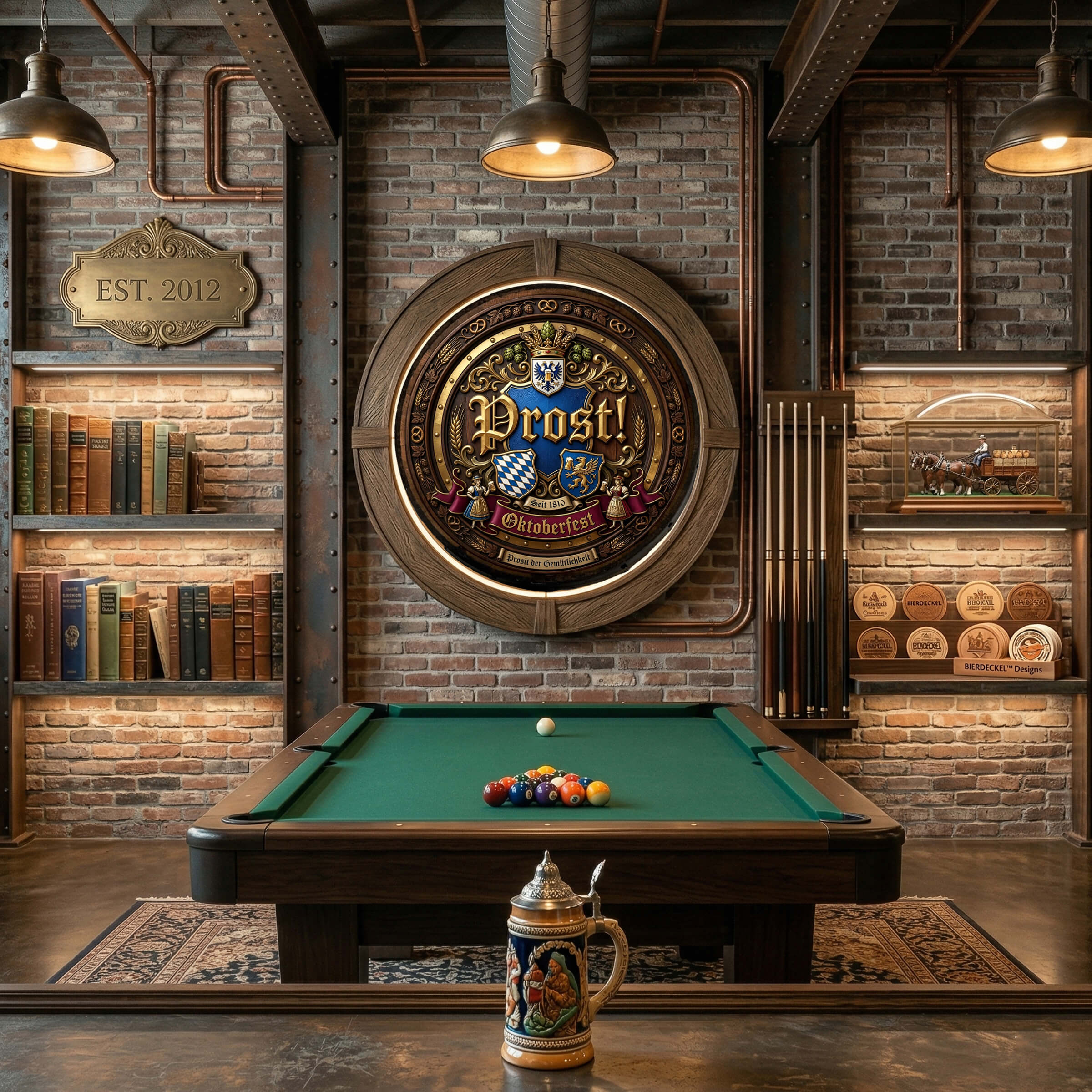 Oktoberfest Imperial Eagle Wooden Barrel Wall Hanging – Handcrafted Bavarian Shield Design – Prosit der Gemütlichkeit