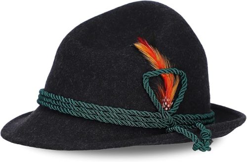 Steigenhöfer "Hans" German Alpine Hat – 100% Wool Bavarian Oktoberfest Hat with Real Bird Feather The "Hans" Alpine Hat: A Crown of Bavarian Heritage Top off your festival attire with the Steigenhöfer "Hans" German Alpine Hat. A staple of German and Austrian mountain culture, this hat is far more than a simple accessory—it is a symbol of Alpine pride. Crafted from 100% premium wool, the "Hans" provides the structured silhouette and weather-resistant durability that traditional Bavarian wool felt is known for, ensuring it holds its shape through years of celebrations. Don't forget to get a traditional hatpin. Authentic Accents & Customizable Fit This hat features the classic "Tiroler" style, characterized by its iconic crown shape and multi-strand cord trim. 100% Genuine Wool Felt: Natural wool provides superior breathability and water repellency compared to synthetic alternatives. Real Bird Feather Included: Every hat comes with a traditional side-mounted real bird feather (Gamsbart style), held in place by a secure decorative patch. Adjustable Internal Sizing: Engineered with an internal