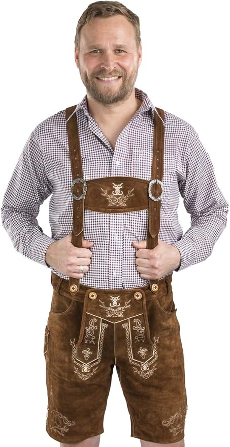 Schöneberger Men's Bavarian Lederhosen Brown - Oktoberfest Leather Trousers