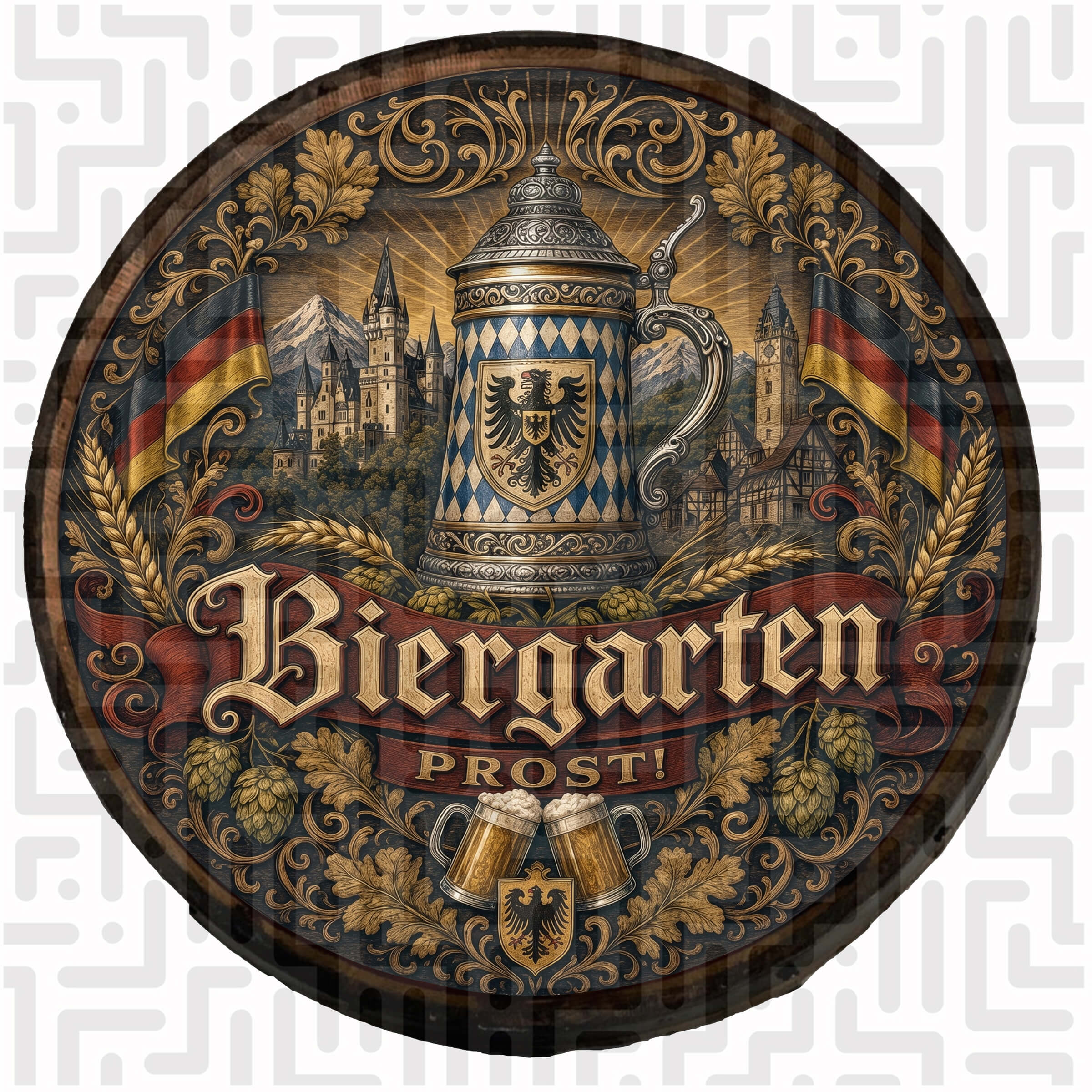 Biergarten Majestic Castle Wooden Barrel