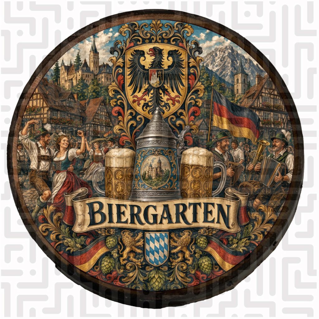 Biergarten Village Wooden Barrel Wall Hanging