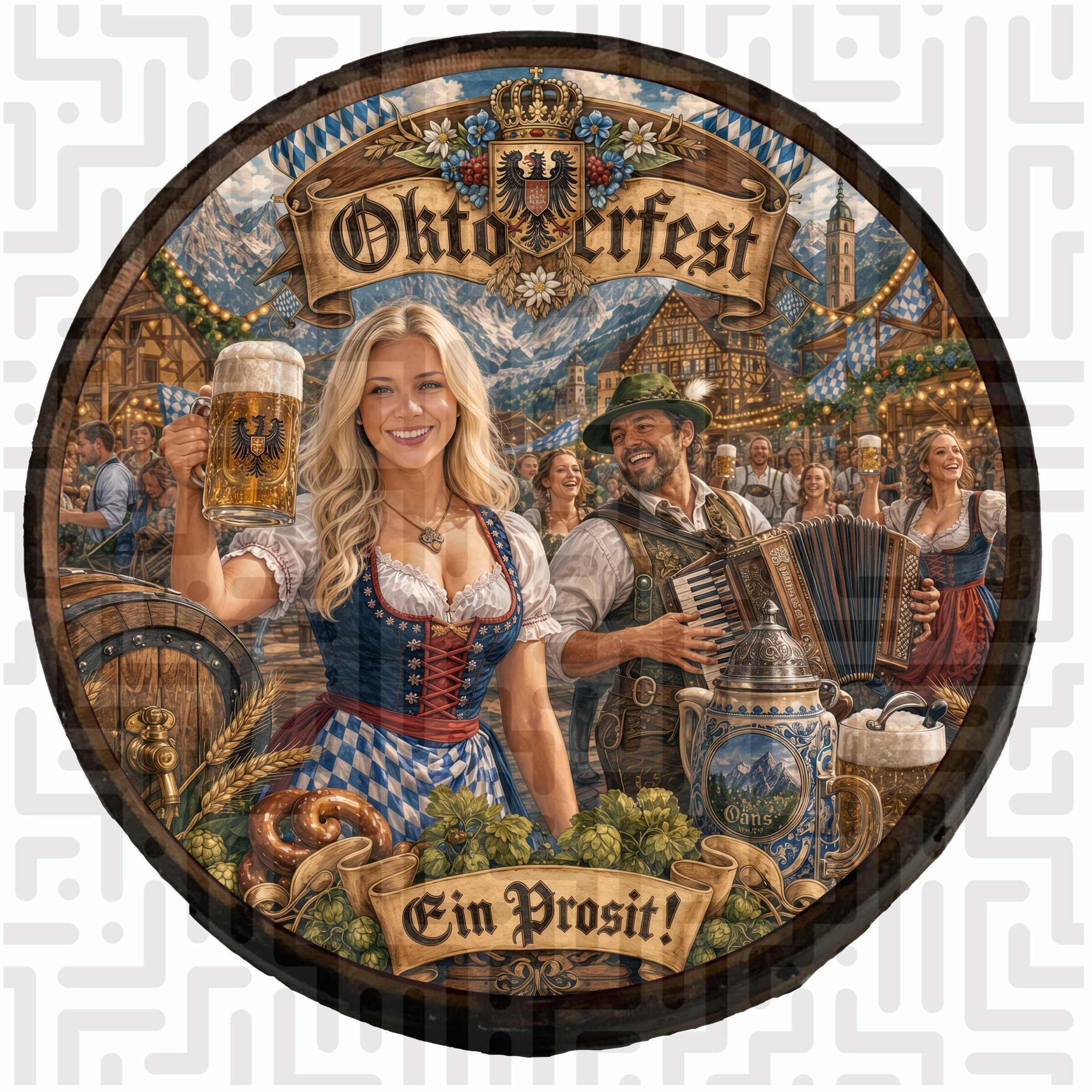Oktoberfest Alpine Village Wooden Barrel Wall Hanging