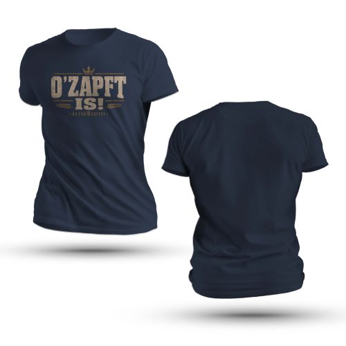 O'zapft Is Oktoberfest Shirt featuring distressed vintage text O'Zapft Is! with a crown, wheat ears, and Oktoberfest print.